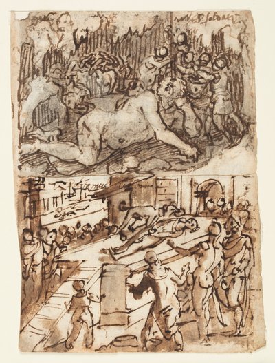 Página de sketchbook com cegueira de ciclope de Jan van der Straet, called Stradanus