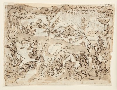 Página de sketchbook com caça ao coelho de Jan van der Straet, called Stradanus