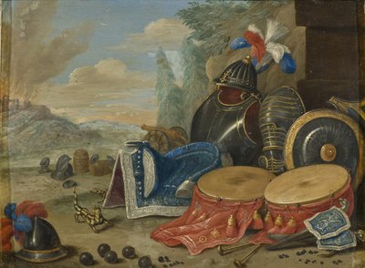 Emblemes de guerre - Emblemas de guerra, de Kessel, Jan van, o Ancião (1626-1679). Óleo sobre cobre. Dimensão : 19x25 cm. Nationalmuseum Stockholm de Jan van the Elder Kessel