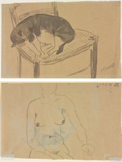Gato Adormecido (reto) Torso de uma Mulher Nua (verso) de Jane Poupelet