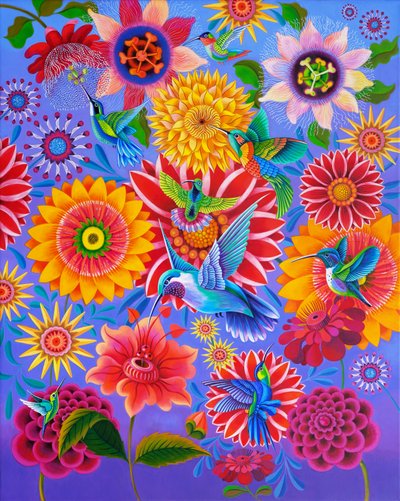 Colibris, 2024 (óleo sobre tela) de Jane Tattersfield