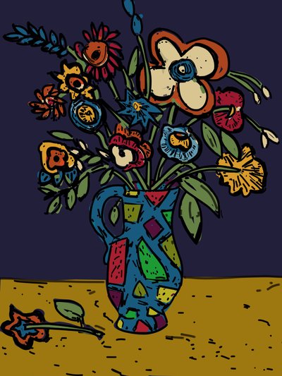 Flores num jarro de louça, 2012 (lembradas em photoshop a partir do corte original em lino) de Jane Willingale