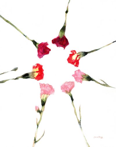 Cravos circulares, c.2019 (aguarela e caseína sobre papel) de Janel Bragg