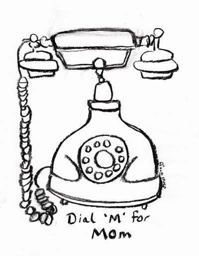 Dial "M" for Mom II, c. 2022 (carvão sobre papel) de Janel Bragg