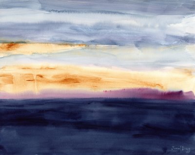 Canal da Mancha a partir da Normandia, 2024 (aguarela e caseína sobre papel) de Janel Bragg