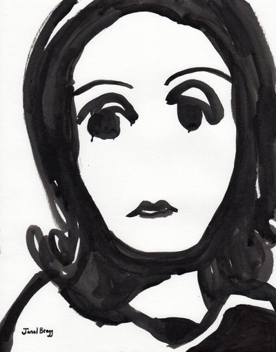 Ilustração de Greta Garbo a preto e branco, c.2000 (tinta sobre papel) de Janel Bragg
