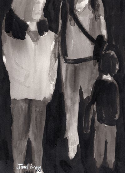 Compradores de férias, c.2017 (tinta sobre papel) de Janel Bragg
