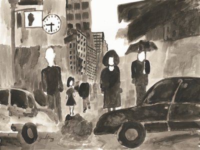 Manhattan Abstrato I, c.2014 (tinta sobre papel) de Janel Bragg