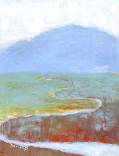Paisagem montanhosa com lama e flores silvestres para Annabelle, c.2021 (caseína e aguarela sobre papel) de Janel Bragg