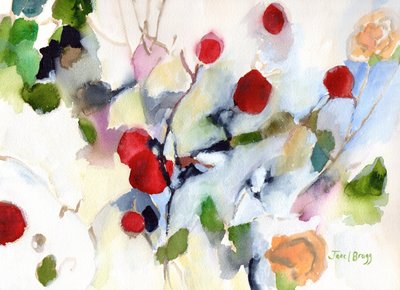 Rose Hips at Christmas II, c. 2016 (aguarela sobre papel) de Janel Bragg