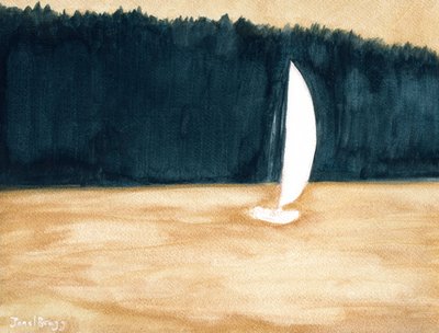 Veleiro no canal de Guemes, c.2024 (aguarela sobre papel) de Janel Bragg