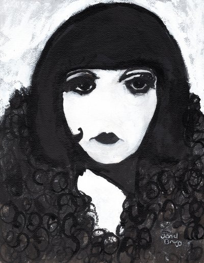 Sirene num casaco de peles artificiais, c.2020 (tinta sumi e gesso sobre papel) de Janel Bragg
