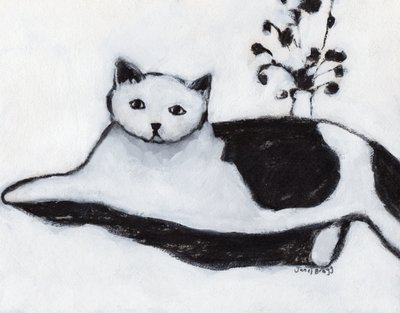 Thomas the Cat Lounging, c. 2018 (técnica mista sobre papel) de Janel Bragg