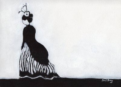 Mulher no Festival Vitoriano em Port Townsend, c. 2017 (carvão e gesso sobre papel) de Janel Bragg
