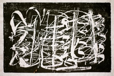 A música do tempo, 2014 (gravura de motosserra sobre papel de arroz) de Janet McKenzie