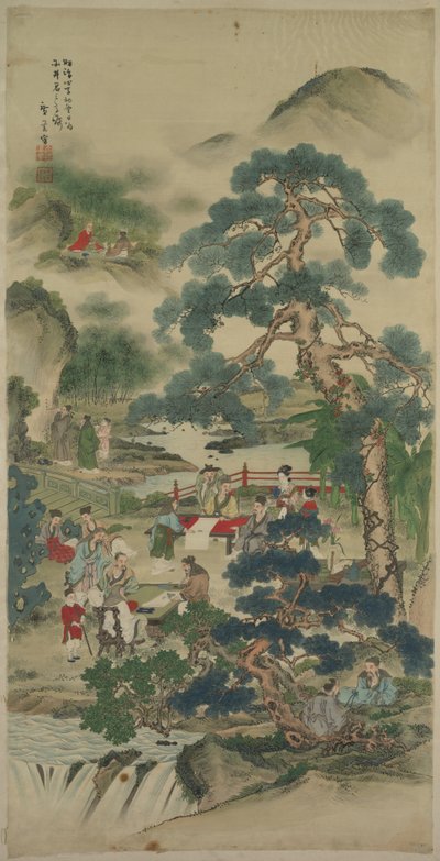 Sábios chineses em um jardim de Japan, Meiji period