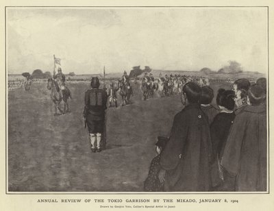 Revisão Anual da Guarnição Tokio pelo Mikado, 8 de janeiro de 1904 de Japanese Photographer