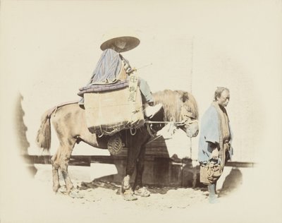 Homem a cavalo (foto a p/b colorida à mão) de Japanese Photographer