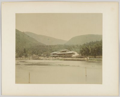 Paisagem fluvial, Japão (foto a p/b colorida à mão) de Japanese Photographer