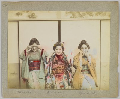 Não ver nenhum mal, não ouvir nenhum mal, não falar nenhum mal (foto a p-b colorida da mão) de Japanese Photographer