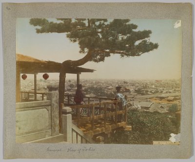 Vista de Tóquio do Atago Hill, Japão (foto a p/b colorida à mão) de Japanese Photographer