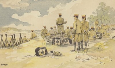Um Batalhão da Guarda Imperial pára a caminho de Liao-yang (chromolitho) de Japanese School