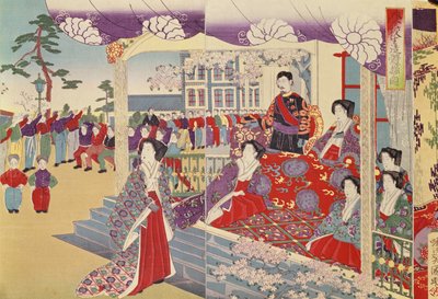 Uma exibição de ginástica antes do imperador de Japanese School