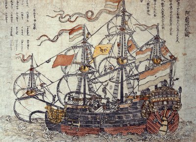 Um navio holandês (xilogravura) de Japanese School