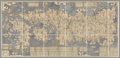 Um grande mapa colorido do Japão, desenhado por Ishigawa Nagara de Japanese School