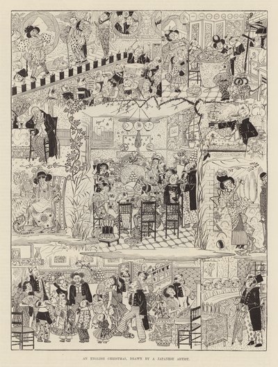 Um Natal inglês desenhado por um artista japonês (gravura) de Japanese School