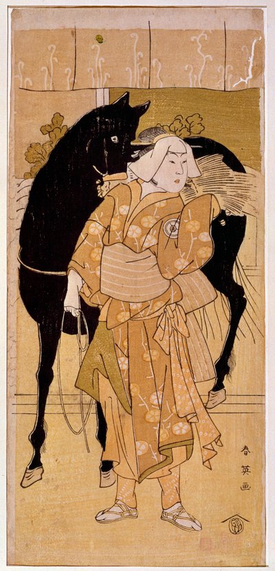 Um ator interpretando um camponês e seu cavalo estampa japonesa do século XIX. Paris, Museu Guimet, Museu Nacional de Artes Asiáticas de Japanese School