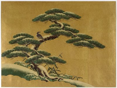 Pássaro em uma árvore (wc contra o ouro moído no papel japonês) de Japanese School