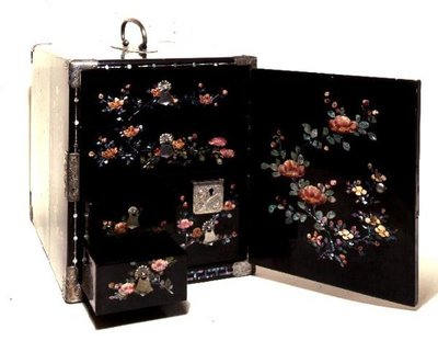 Caixão de transporte, decoração pintada com incrustação de madrepérola, japonês de Japanese School