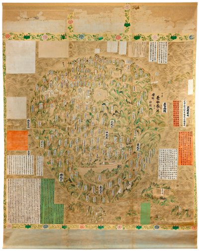 Mapa do Mundo Budista - Aquarelaide e tinta japonesa do início do século XVIII - Adelaide, Galeria de Arte do Sul da Austrália, Austrália de Japanese School