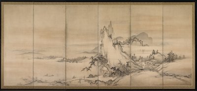Paisagem chinesa, uma de duas telas de seis vezes de Japanese School