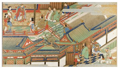Cena da corte chinesa no estilo Yamato-e de Japanese School