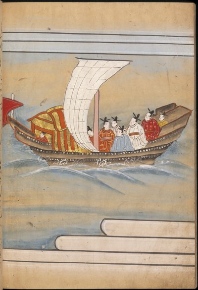 Enviados chineses em um barco, ilustração do 