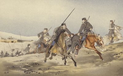 Cossacos a fugir com um Ferido (chromolitho) de Japanese School