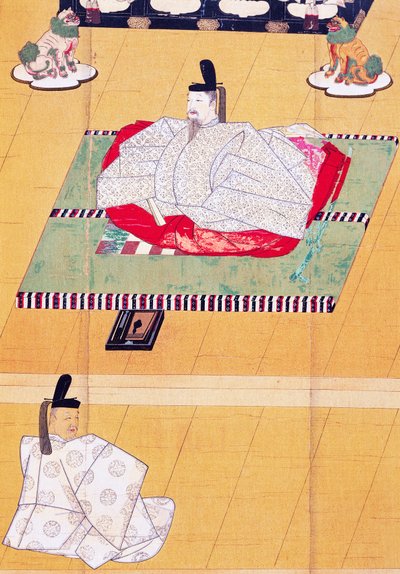 Imperador Go-Daigo e Ministro Fujifusa, xilogravura, Período Kamakura (1185-1333), civilização japonesa de Japanese School