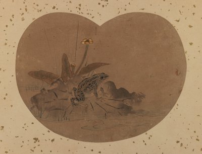 Fan pintura de um sapo (verso) (tinta e cor no papel) de Japanese School