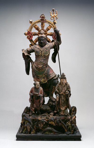 Figura de uma divindade guardiã, período Kamakura, do século XII a XIV (madeira) de Japanese School