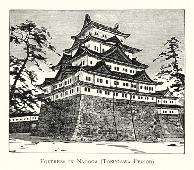 Fortaleza em Nagoga, Período Tokugawa (litho) de Japanese School