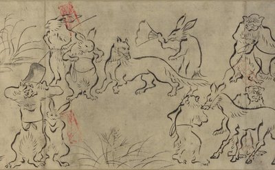 Frolicking animais (Choju Giga) Muromachi período (tinta no papel) de Japanese School