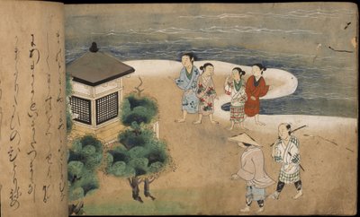 Homens japoneses por um pagode, ilustração do 