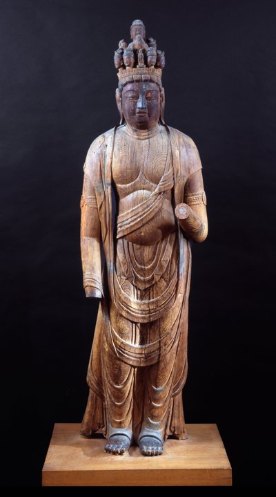 Juichimen Kannon (Kannon de onze cabeças), período Heian, início do século X (construção em bloco de madeira maciça com vestígios de policromia) de Japanese School