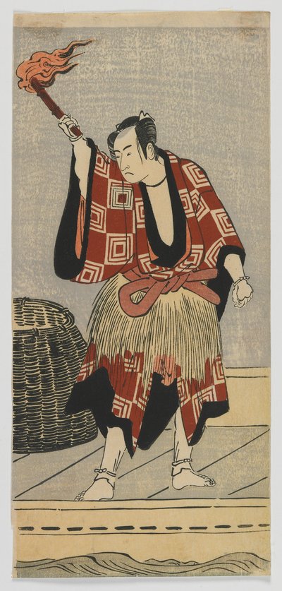 Kabuki Ator Ichikawa Monnosuke II como Pescador, período Edo, final dos anos 1780 ou início dos anos 1790 (impressão em xilogravura a cores) de Japanese School