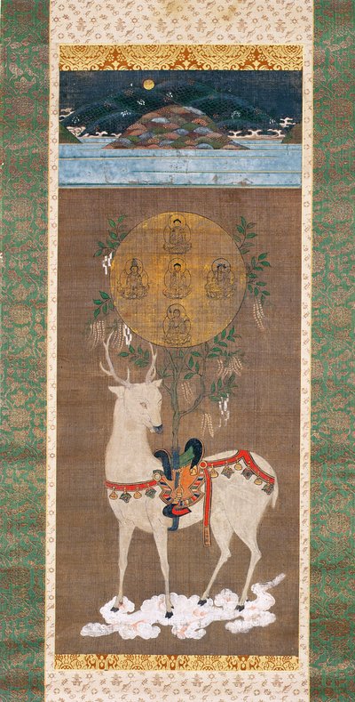 Veado de Kasuga com Mandala, período Muromachi (1392-1573) (pintura sobre seda) de Japanese School