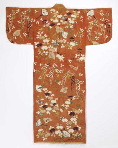 Quimono (furisode), final do século 18 (seda damasco, seda e fios metálicos) de Japanese School