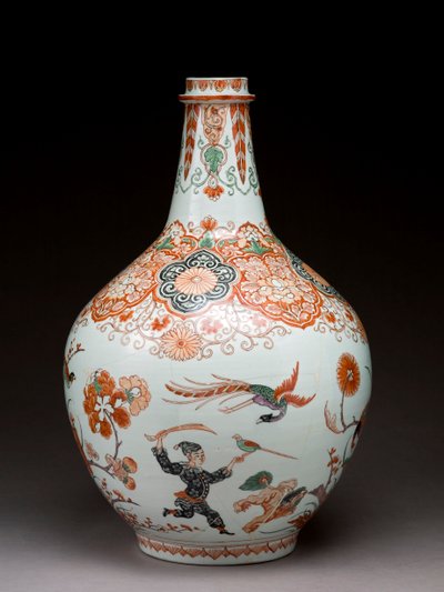 Grande vaso de garrafa, decorado na Holanda no estilo Imari, Ko-Imari, final do século XVII (louça de barro com esmalte) de Japanese School