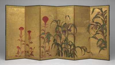 Milho e Cockscombs, meados do século XVII de Japanese School
